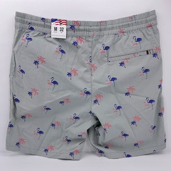 DENIM & FLOWER, RICKY SINGH, GREY WITH FLAMINGO & PALM TREES IN US FLAG, SIZE 32 - Picture 6 of 16